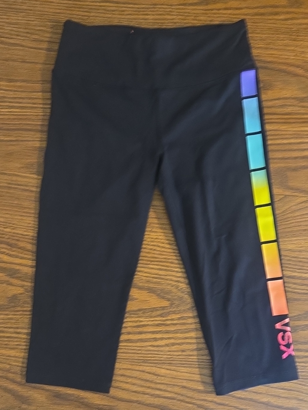 Women's VSX Black Capri Leggings with Rainbow Side Tiles